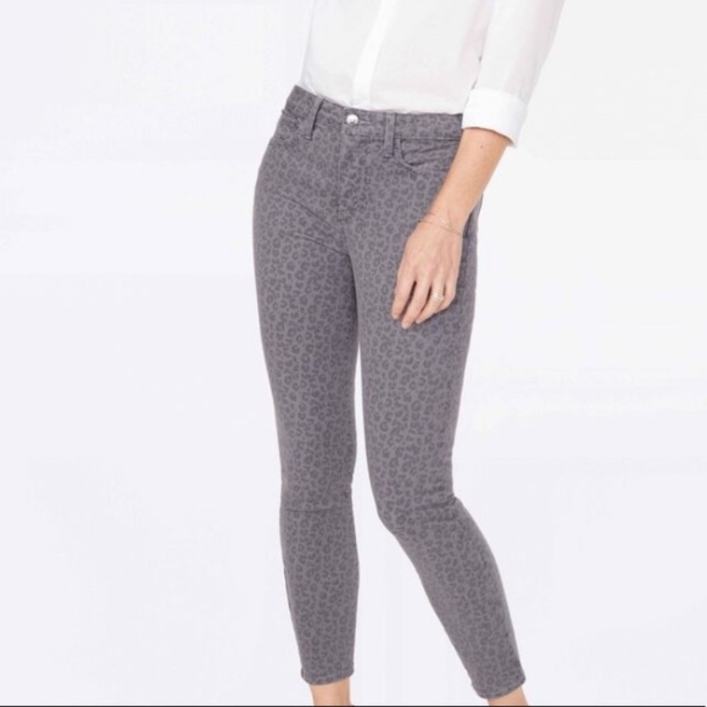 NYDJ Ami Skinny Gray Ankle Leopard Jeans Lift + Tuck